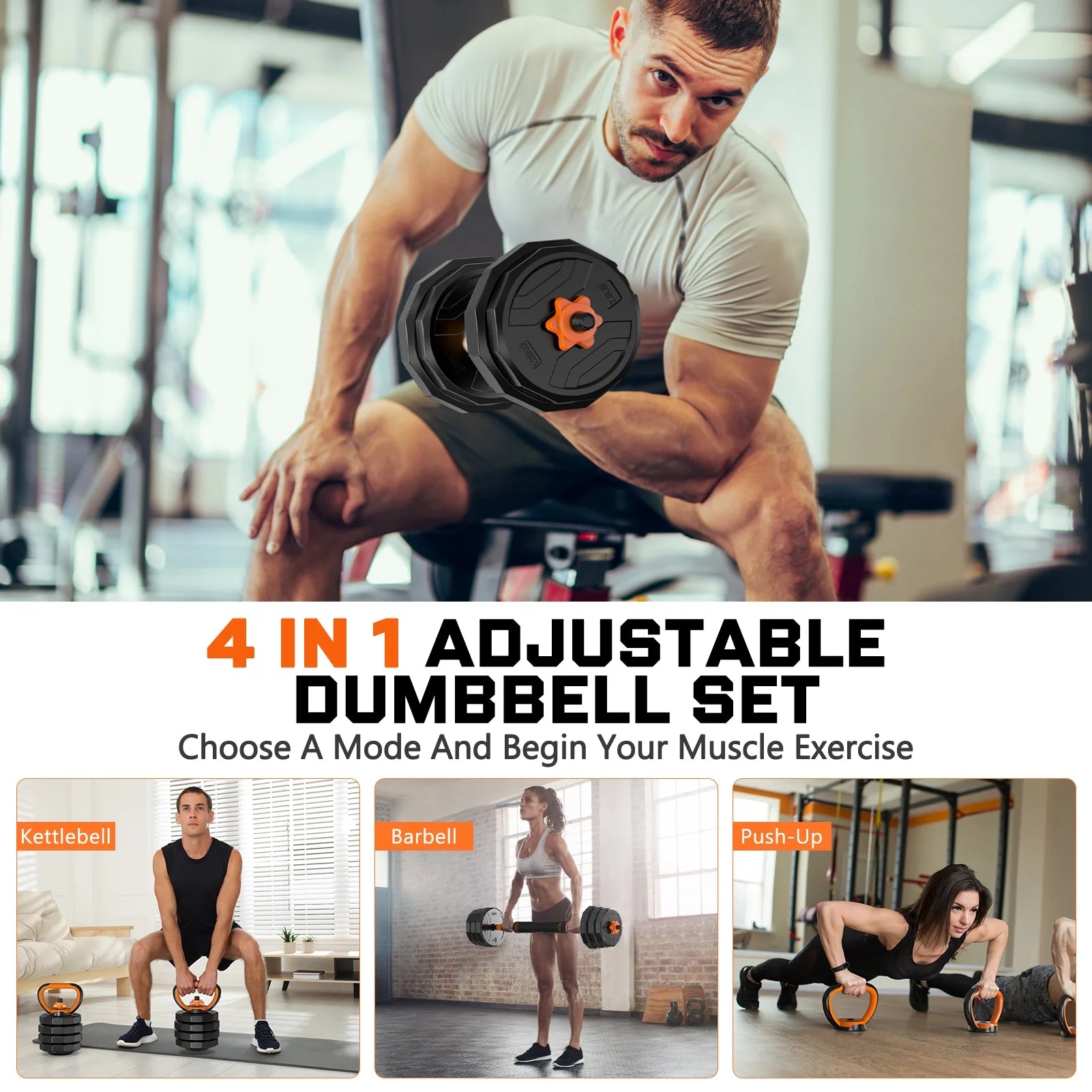 66lb Adjustable Dumbbells Set – 4‑in‑1 Home Gym System